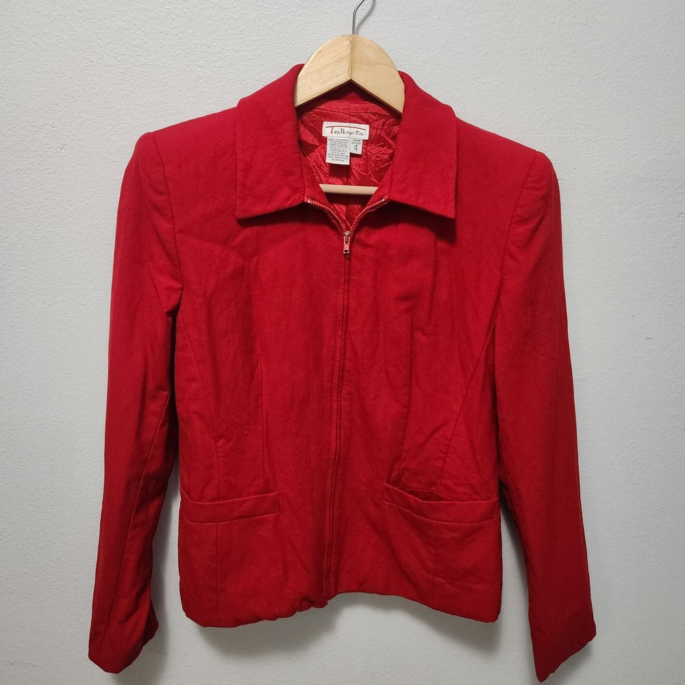 VTG Talbots Red 80s 90s 100% Wool Jacket Womens 4 Corporate chic Dark Academia